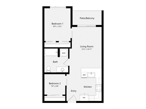 a floor plan of a unit with a bedroom and a living room